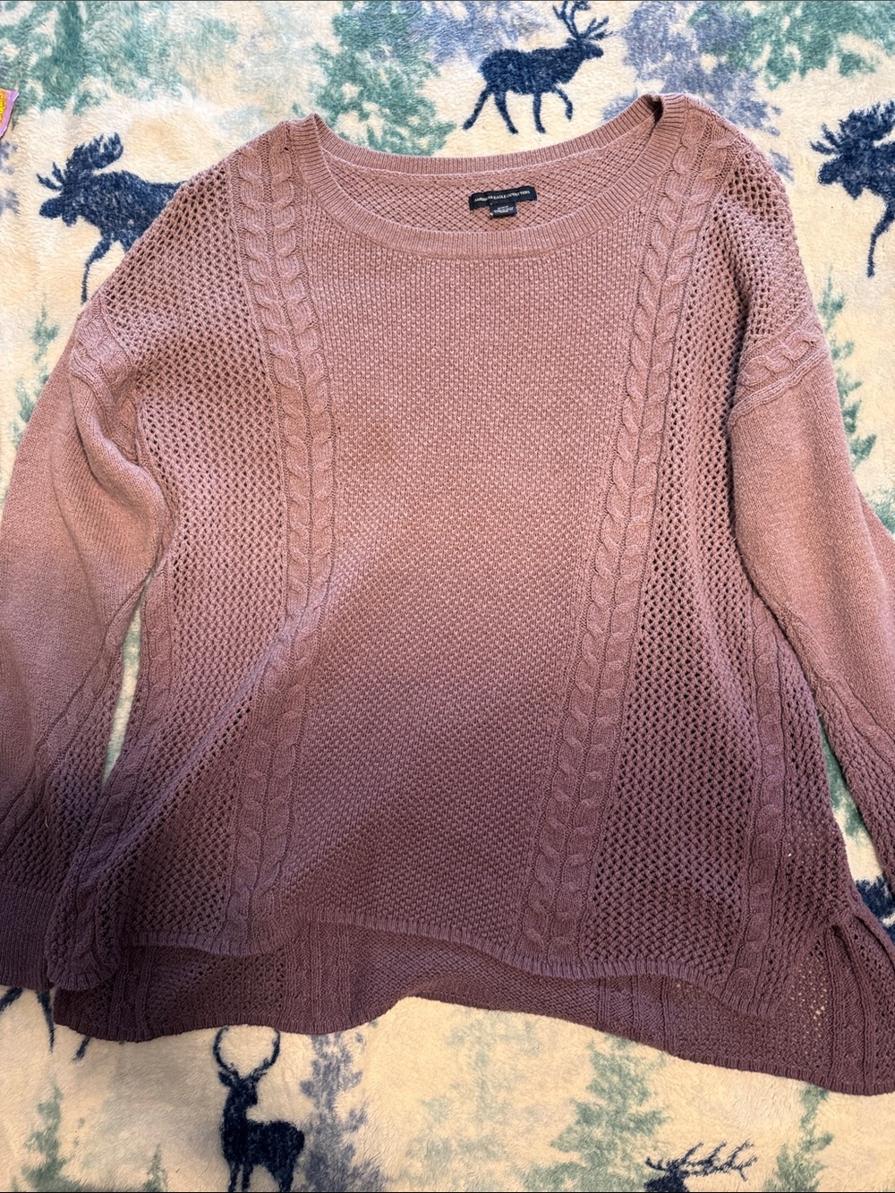 Cable Knit Crewneck Sweater - Dusty Mauve